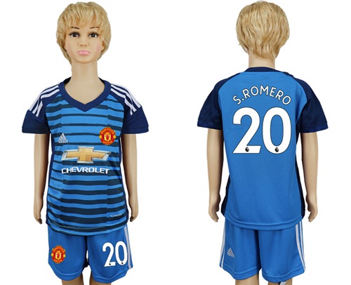 Manchester United #20 S.Romero Blue Kid Soccer Club Jersey - Click Image to Close